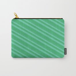 [ Thumbnail: Aquamarine and Sea Green Colored Lined/Striped Pattern Carry-All Pouch ]