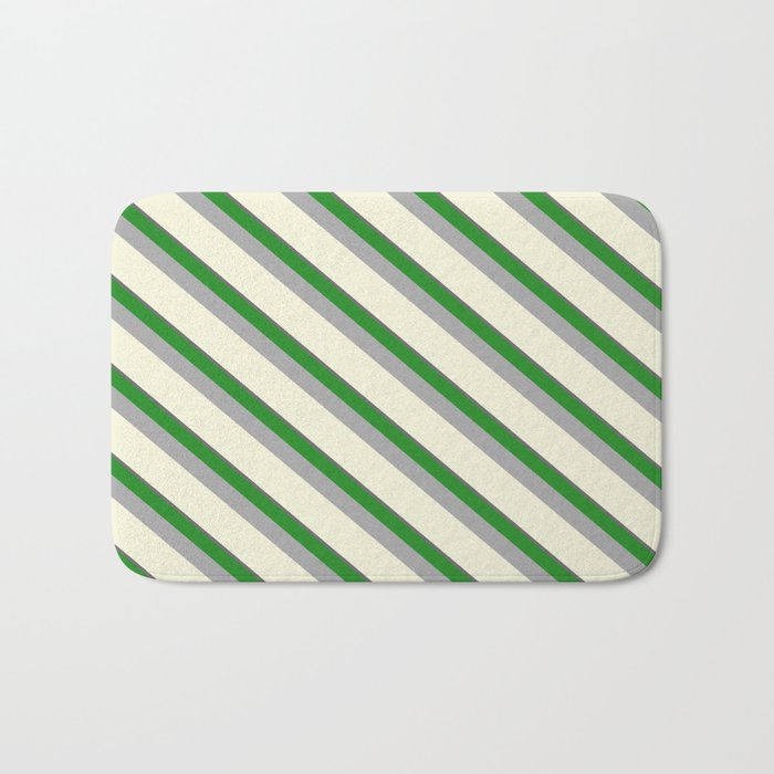 Dim Grey, Forest Green, Dark Gray & Beige Colored Pattern of Stripes Bath Mat