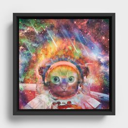 Psychedelic Trippy Cat Astronaut Framed Canvas
