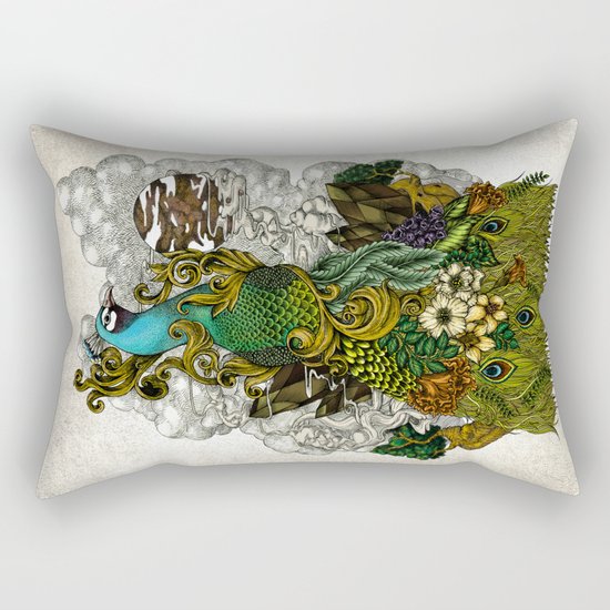 Floral Peacock Rectangular Pillow