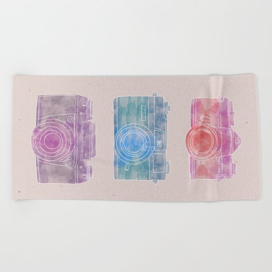 Watercolor Cameras Beach Towel