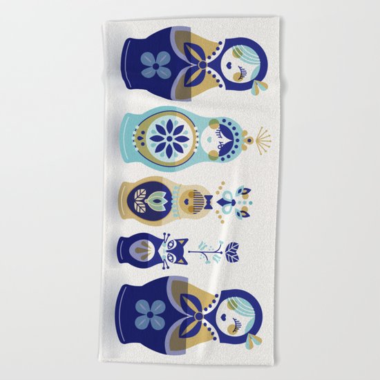 Russian Nesting Dolls – Blue & Gold Beach Towel