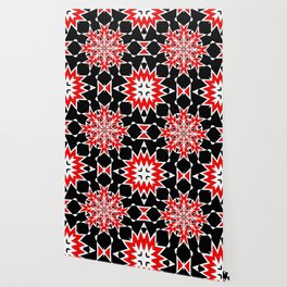 Bizarre Geometric Red Black and White Kaleidoscope Wallpaper
