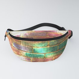 sunshine rainbow distressed painted brick wall ambient decor rustic brick effect Fanny Pack