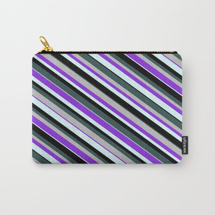 Eye-catching Dark Slate Gray, Grey, Purple, Light Cyan, and Black Colored Lines Pattern Carry-All Pouch