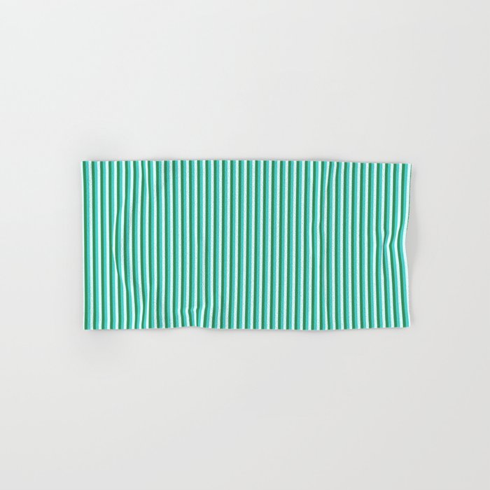 Sea Green, Turquoise, and Light Cyan Colored Stripes Pattern Hand & Bath Towel