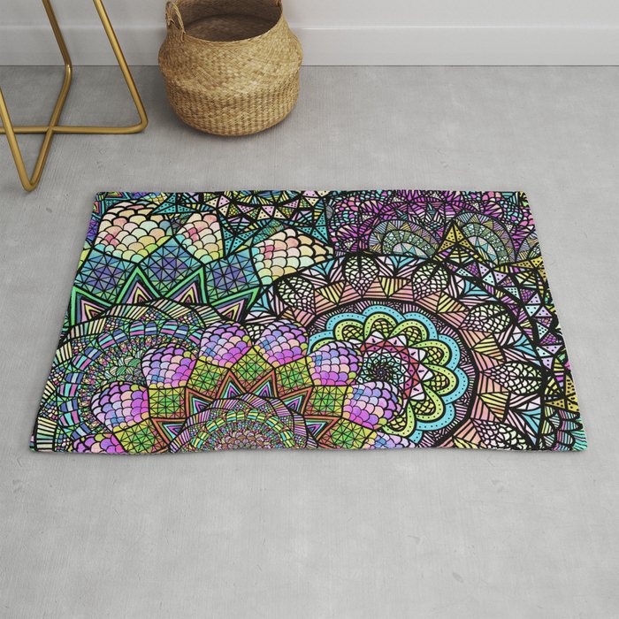 Colorful Floral Mandala Pattern With Geometric Drawings Rug By Raylie Society6,Thick Girl Drawings Easy