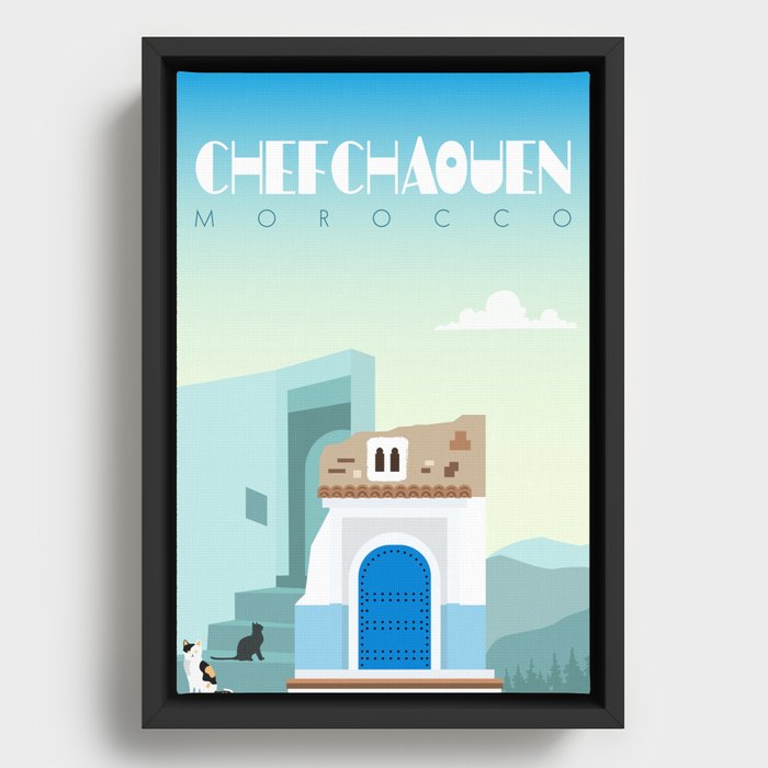 Chefchaouen city Poster, Morocco travel poster, morocco landmark, Visit morocco Framed Canvas