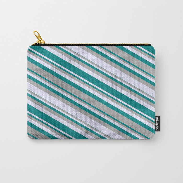Dark Grey, Lavender, and Teal Colored Stripes Pattern Carry-All Pouch