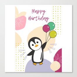 Penguin Wishes Happy Birthday To You Penguins Canvas Print