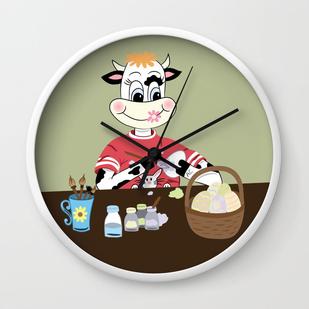 Cartoon Cow Painting Easter Eggs Wall Clock By Icraftcafe Society6