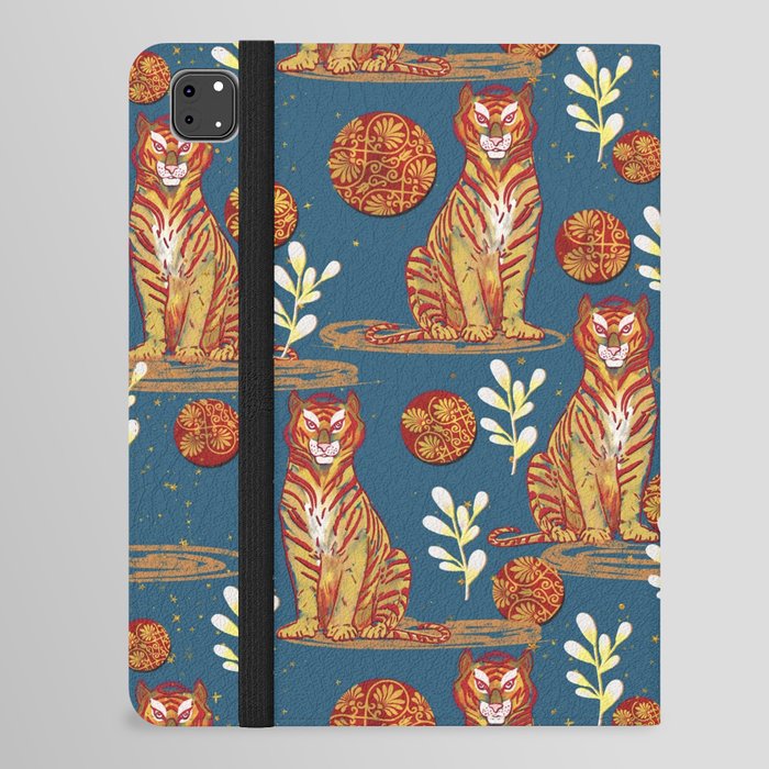 Golden Tiger in blue iPad Folio Case