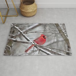 Quiet Time in the Snowy Woods Rug | Winter, Nature, Xmas, Holiday, Nancyacarter, Birds, Cardinal, Color, Photo, Trees 