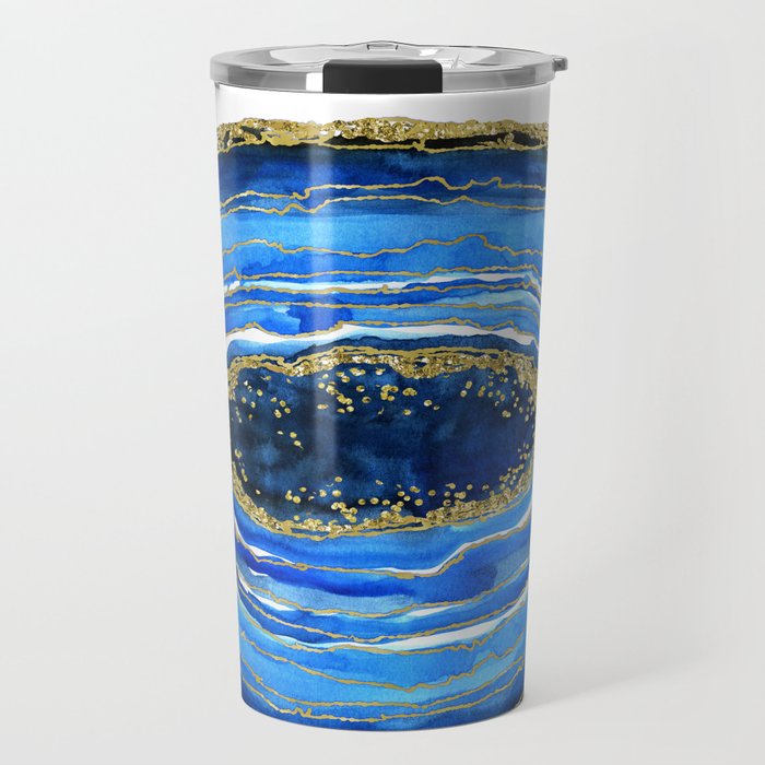 Cobalt blue and gold geode in watercolor Travel Mug