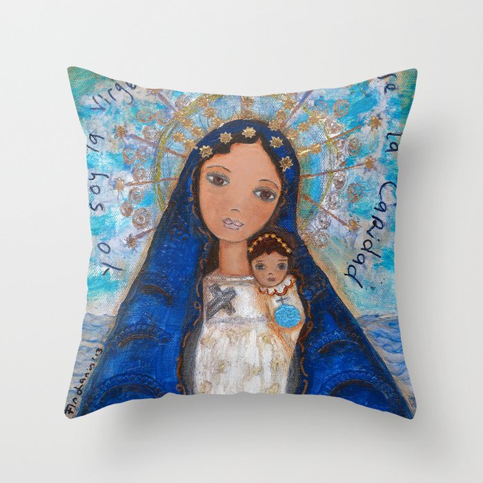 La Virgen de la Caridad del Cobre by Flor Larios Throw Pillow