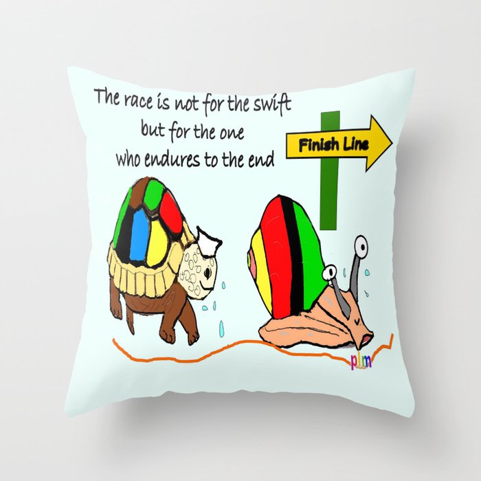 THE RACE - the turtle and the snail Throw Pillow