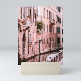 Venice pink canal with old buildings travel photography Mini Art Print