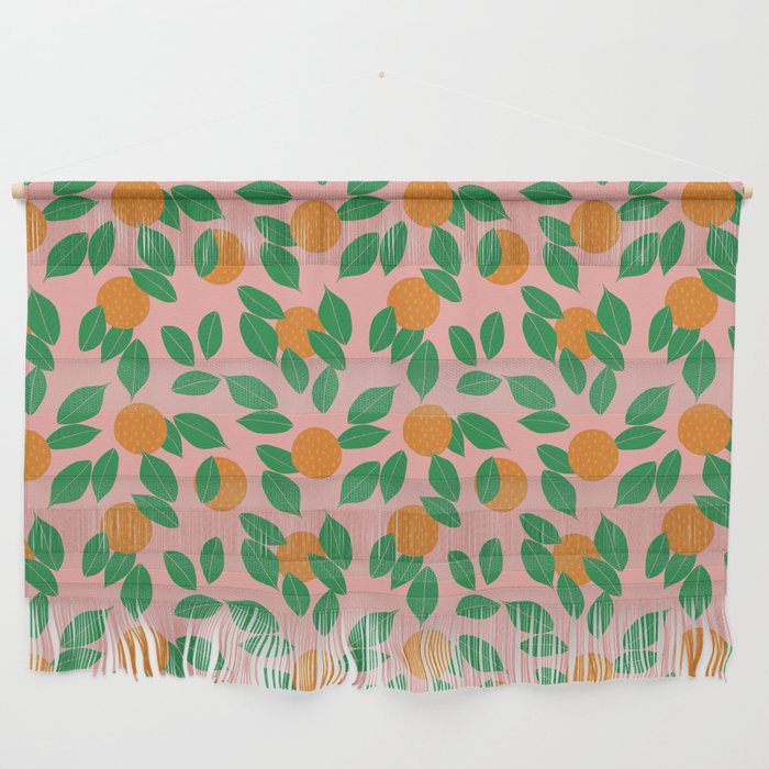 Oranges And Leaves -Pink Wall Hanging
