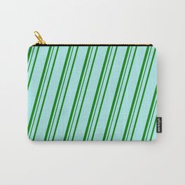 [ Thumbnail: Turquoise & Green Colored Stripes Pattern Carry-All Pouch ]