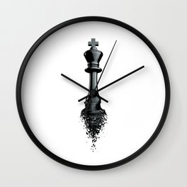 Farewell to the King / 3D render of chess king breaking apart Wall Clock