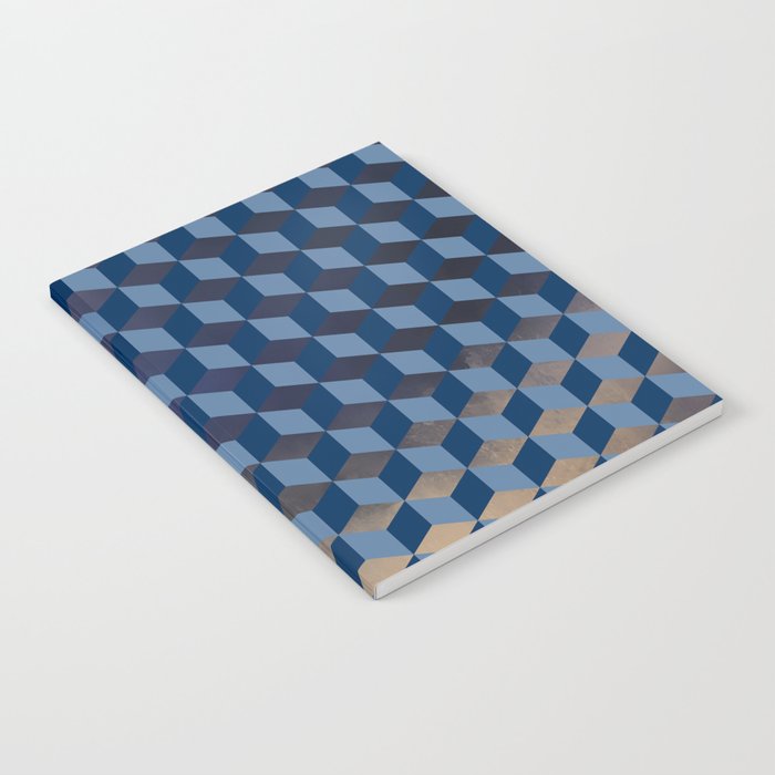 Wintery Blue 3D Cube Texture Pattern Notebook