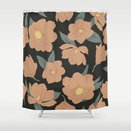 Warm peachy magnolias pattern on dark  Shower Curtain