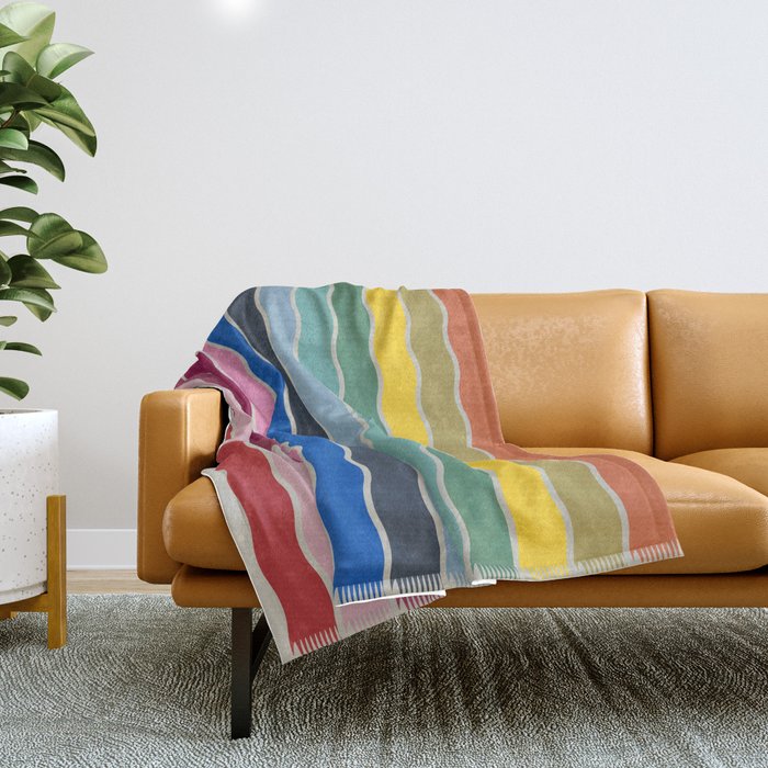 Modern Rainbow Wavy Stripes Throw Blanket