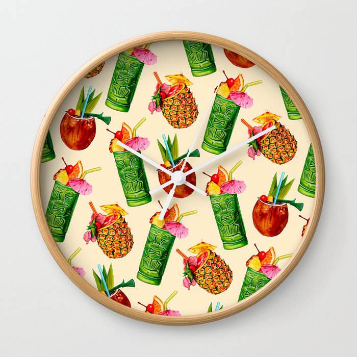 Tiki Cocktail Pattern - Cream Wall Clock