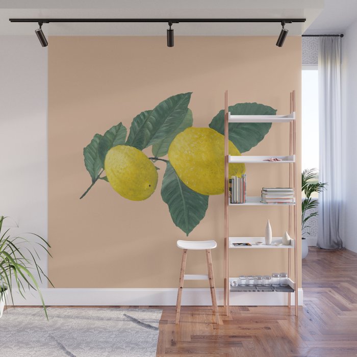Oil Painting Of A Lemon Tree Branch With Two Lemons Isolated On