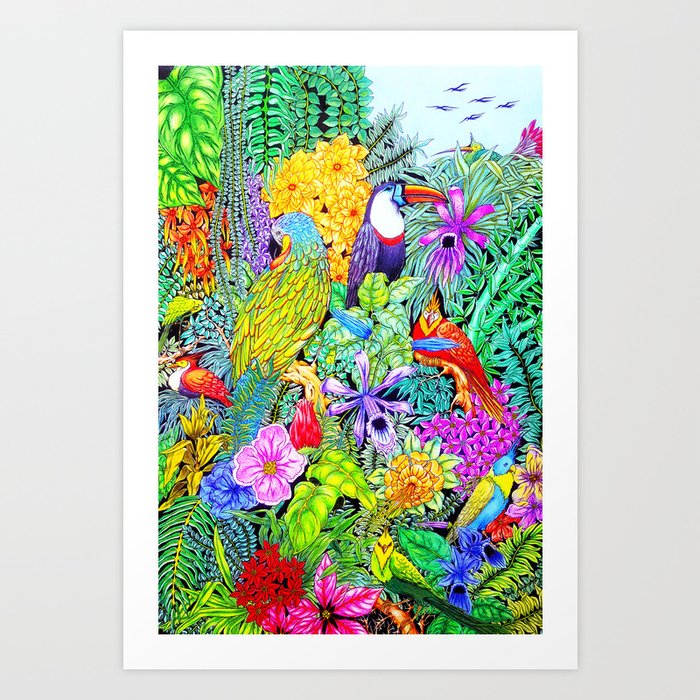 Nature's Sleeping Serenity Art Print | Drawing, Nature, Jungle, Serenity, Sleeping-nature, Beauty-of-nature, Naif-style-artwork, Artistic, Hand-draw, Flowers