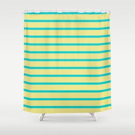 [ Thumbnail: Dark Turquoise & Tan Colored Lined Pattern Shower Curtain ]