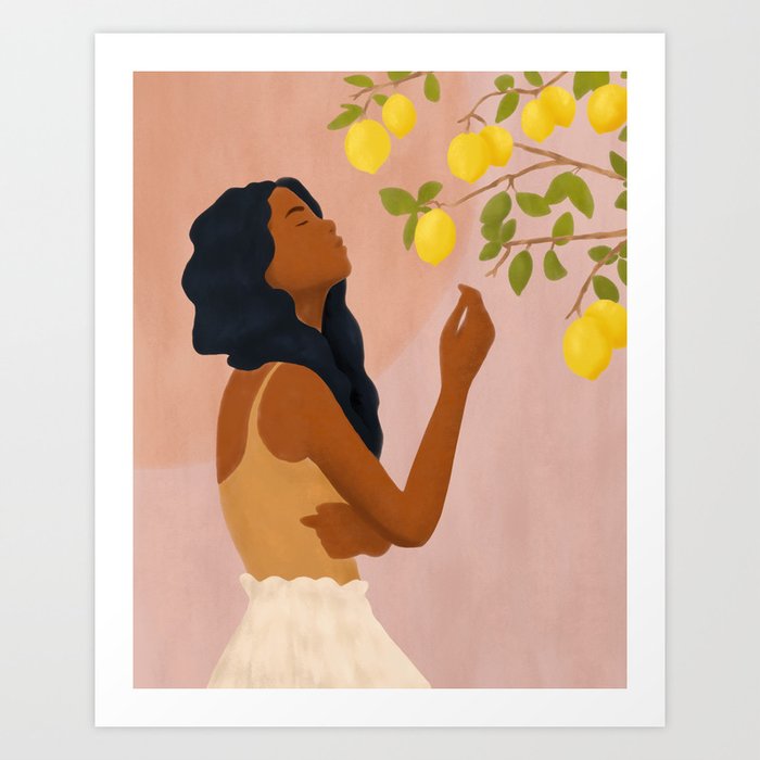 Girl and Her Lemons Art Print