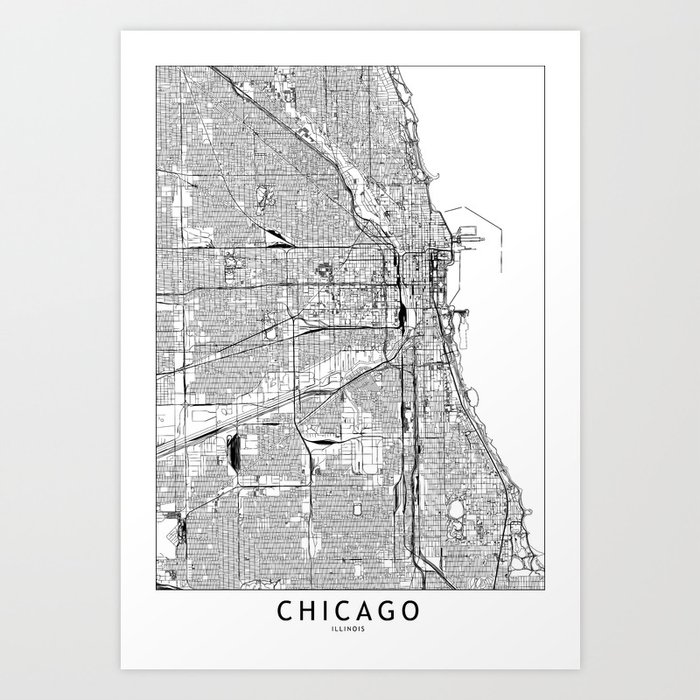 Chicago White Map Art Print