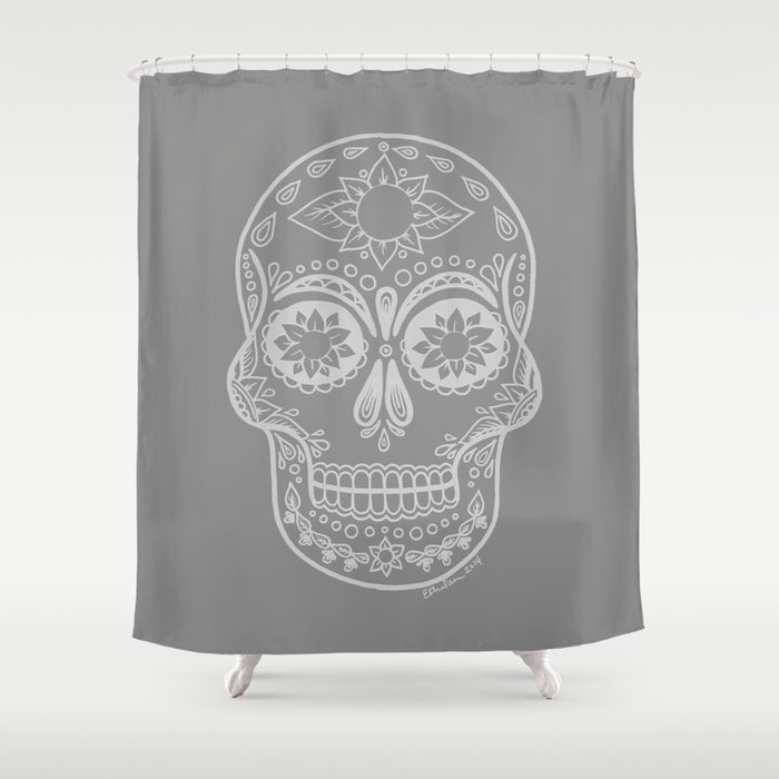 Grey Sugar Skull Shower Curtain By Emmyartbeyond Society6