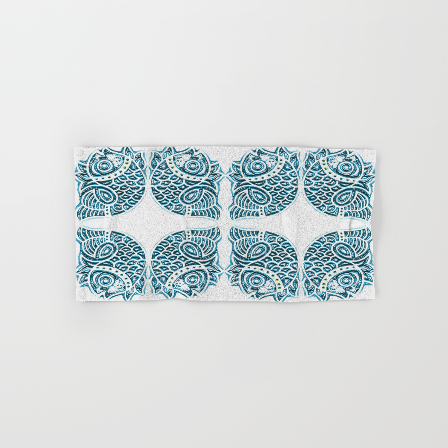 Bluefish Fish India Block Print Boho Hand Bath Towel By
