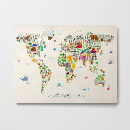 Animal Map of the World for children and kids Metal Print | Animal, Children, Michaeltompsett, Nurserymap, Colorful, Worldmap, Childrensmap, Mapoftheworld, 60, Kidsmap 
