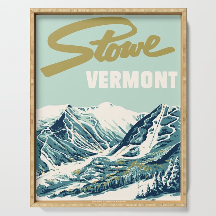 2021 Ski Stowe Vermont Vintage Poster  Serving Tray