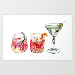 Watercolor Cocktails  Art Print