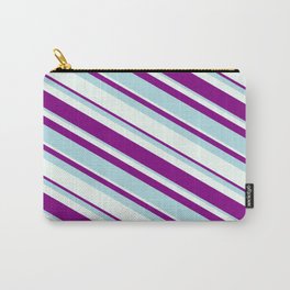 [ Thumbnail: Purple, Powder Blue, and Mint Cream Colored Lined/Striped Pattern Carry-All Pouch ]