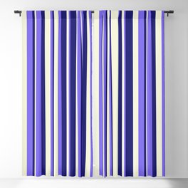 [ Thumbnail: Beige, Medium Slate Blue & Midnight Blue Colored Lined Pattern Blackout Curtain ]