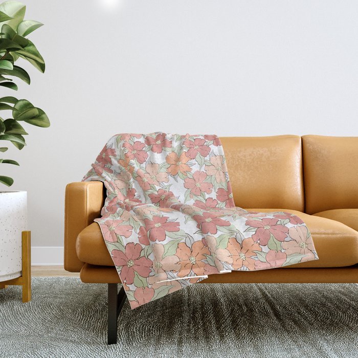 peach and rose pink floral dogwood symbolize rebirth and hope Throw Blanket