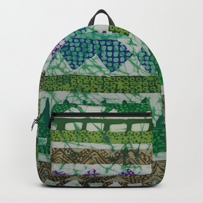 Batik Stripe in Greens,Lavender and Brown Backpack