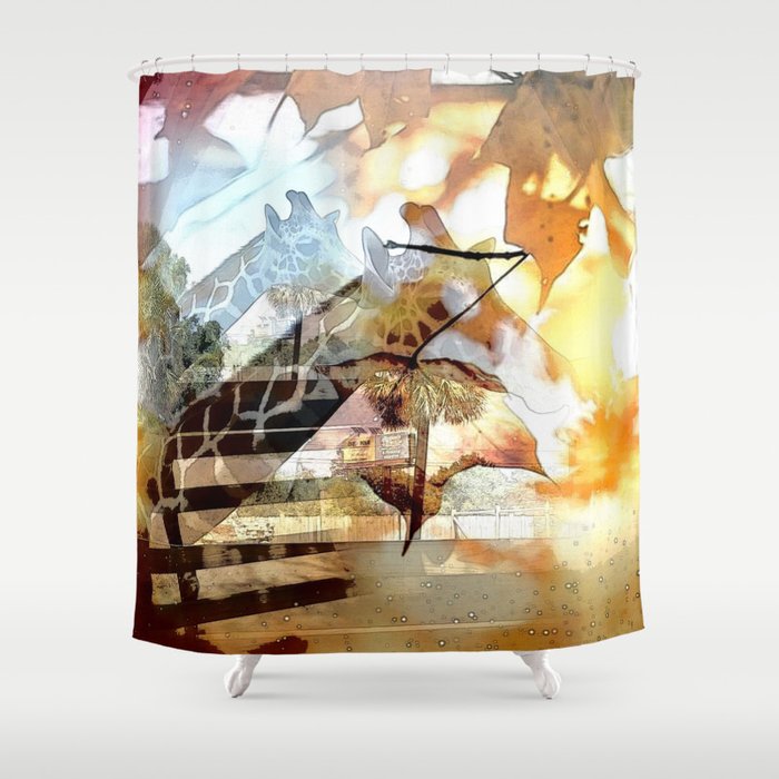 Giraffes In The Shadow Of Fall Leaves Shower Curtain By Giraffes In The Shadow Of Fall Leaves Shower Curtain