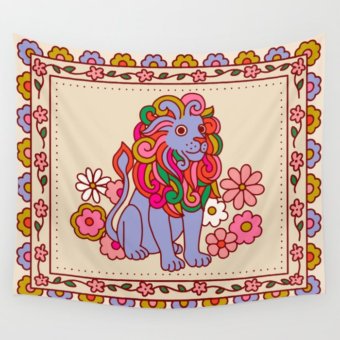 Blue Lion Wall Tapestry