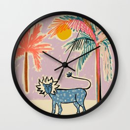 LEO Wall Clock | Leo, Summer, Lioness, Zodiac, Lilac, Drawing, Floral, Beach, Vacation, Digital 