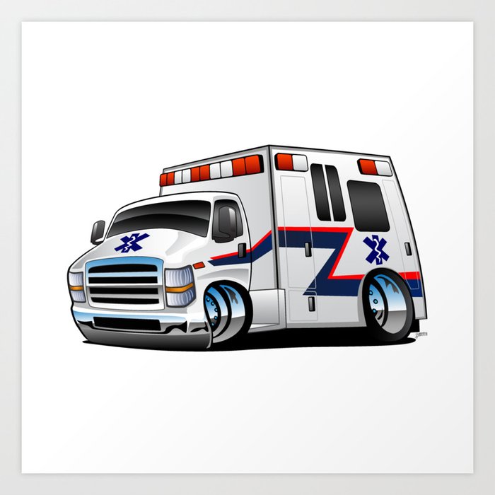 Paramedic EMT Ambulance Rescue Truck Cartoon Art Print by hobrath | Society6