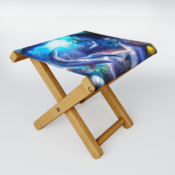 Galaxy Dolphin Dolphins In Space Swimming Folding Stool