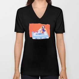 80's Girl Roller Skater  - Music Tape V Neck T Shirt