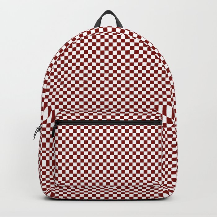 Red and store white checkered backpack