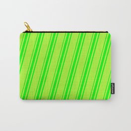 [ Thumbnail: Light Green and Lime Colored Striped Pattern Carry-All Pouch ]